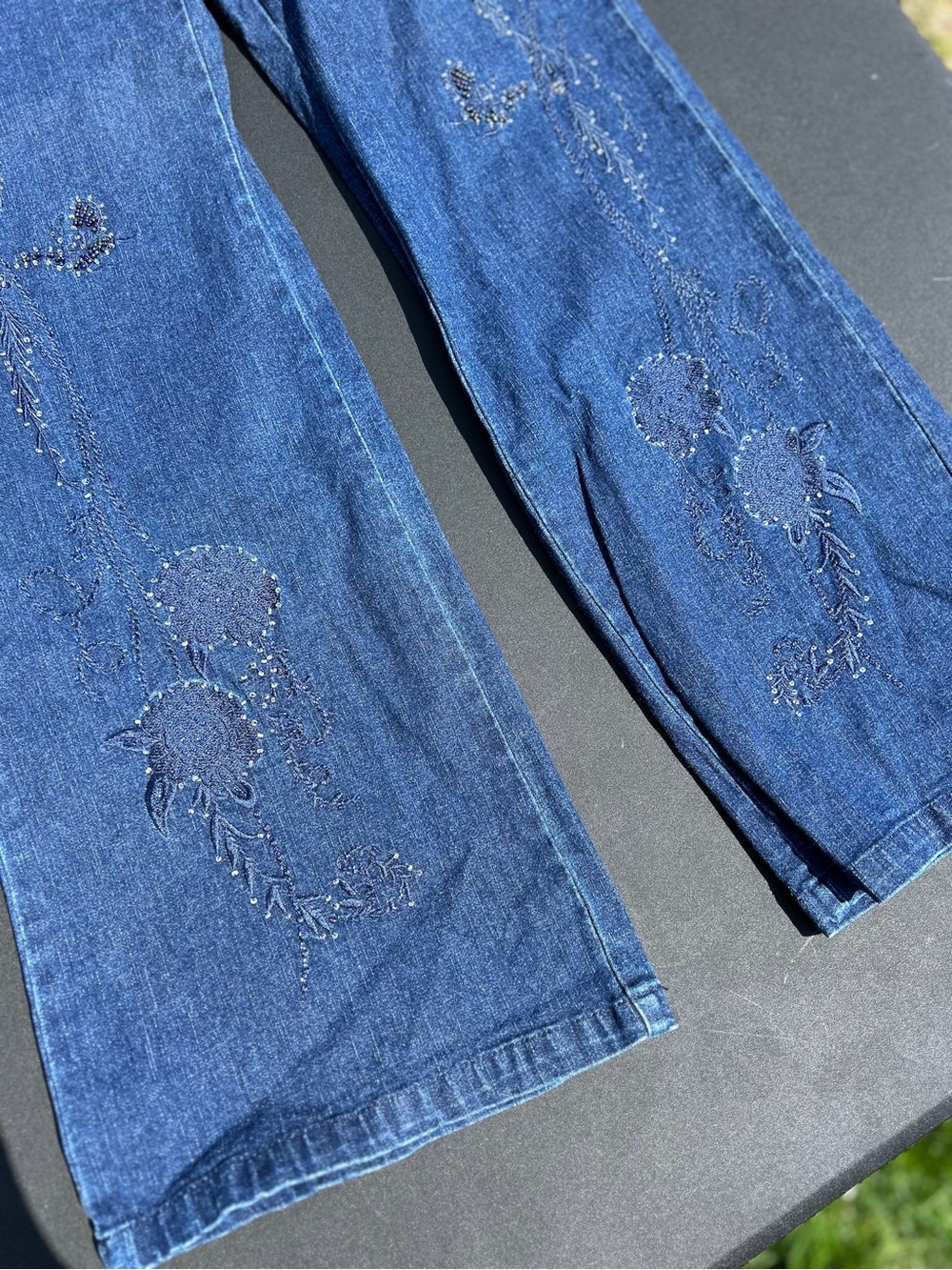 Women’s Blue Straight Leg Jeans with Bead Embellishment - Picture 2 of 13